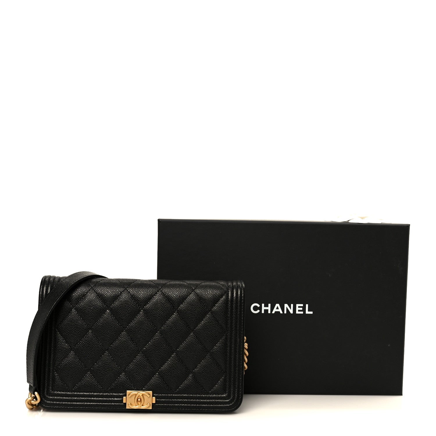 Caviar Quilted Boy Wallet On Chain WOC Black