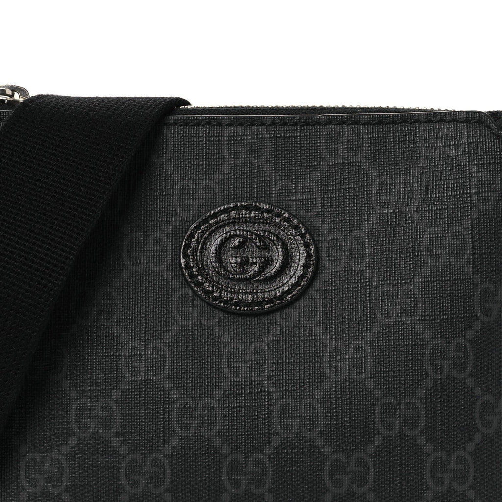 GG Supreme Monogram Azalea Calfskin Small Retro Interlocking G Wristlet Messenger Bag Black