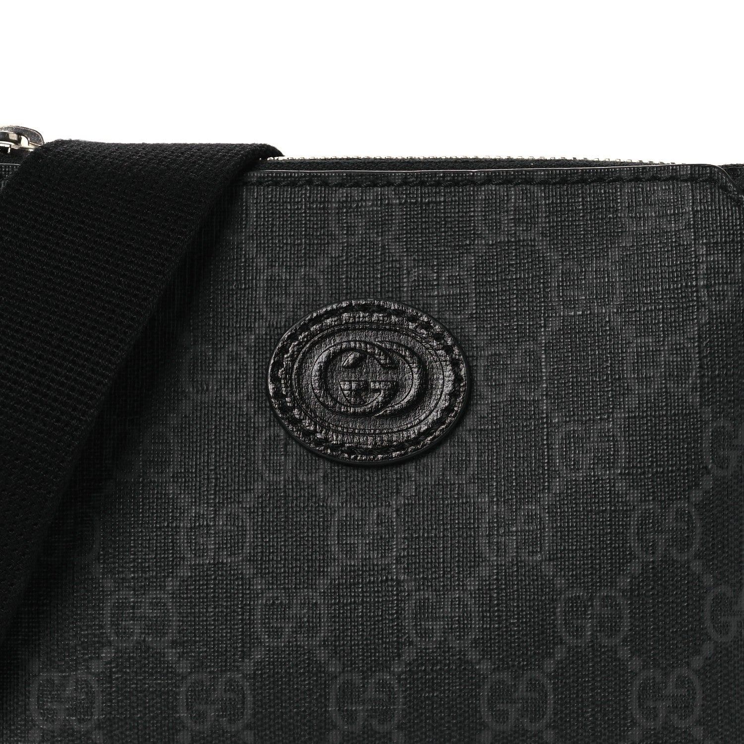 GG Supreme Monogram Azalea Calfskin Small Retro Interlocking G Wristlet Messenger Bag Black