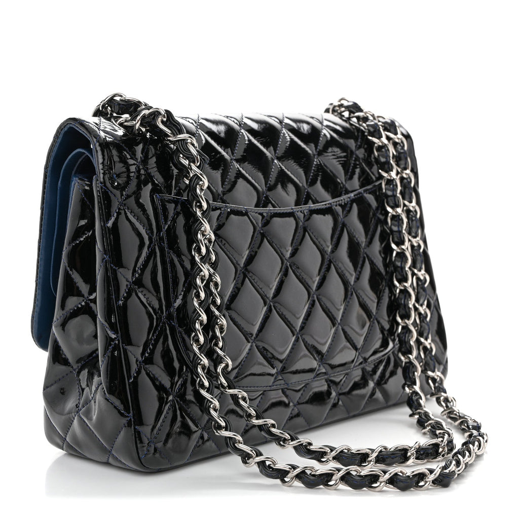Patent Quilted Jumbo Double Flap Dark Blue