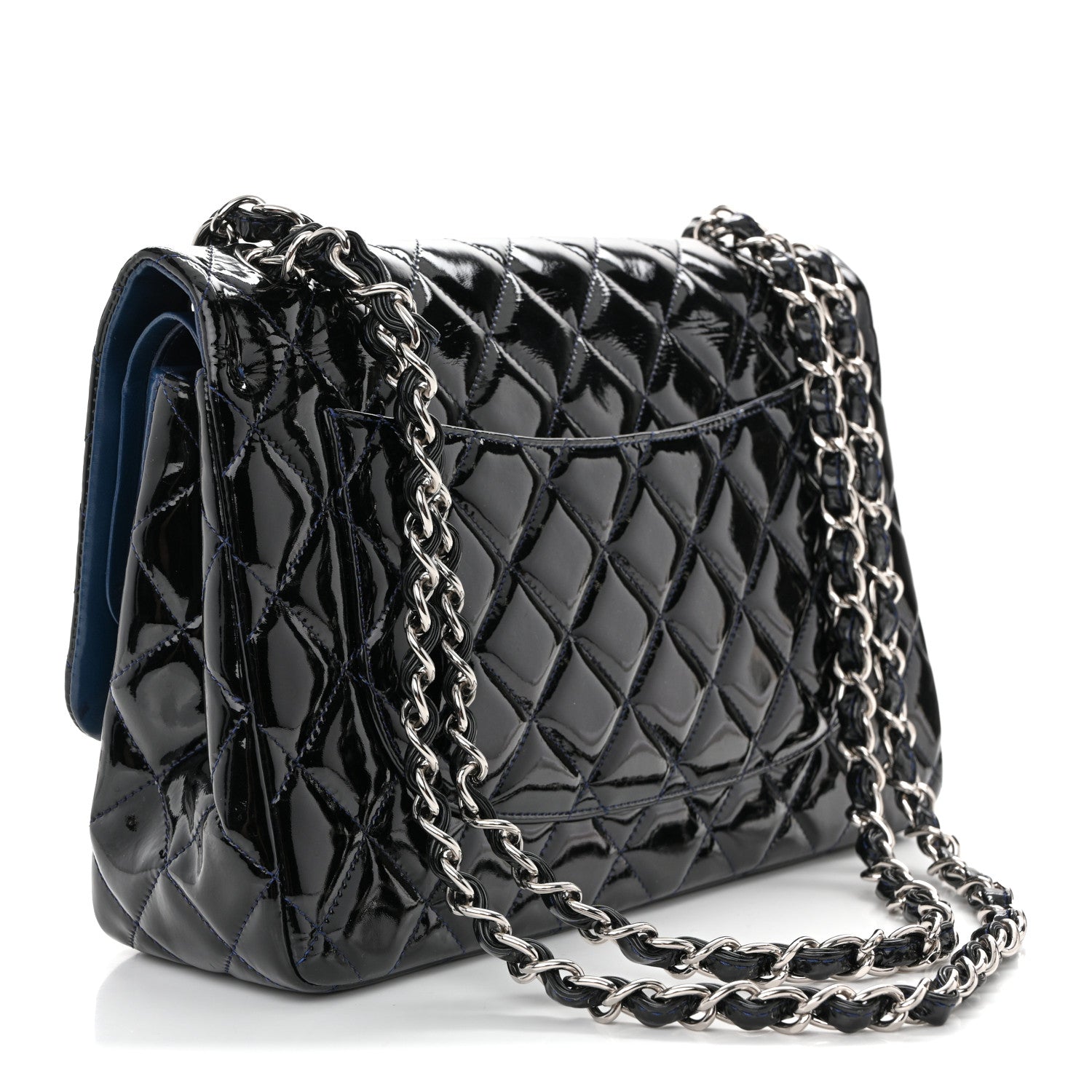 Patent Quilted Jumbo Double Flap Dark Blue