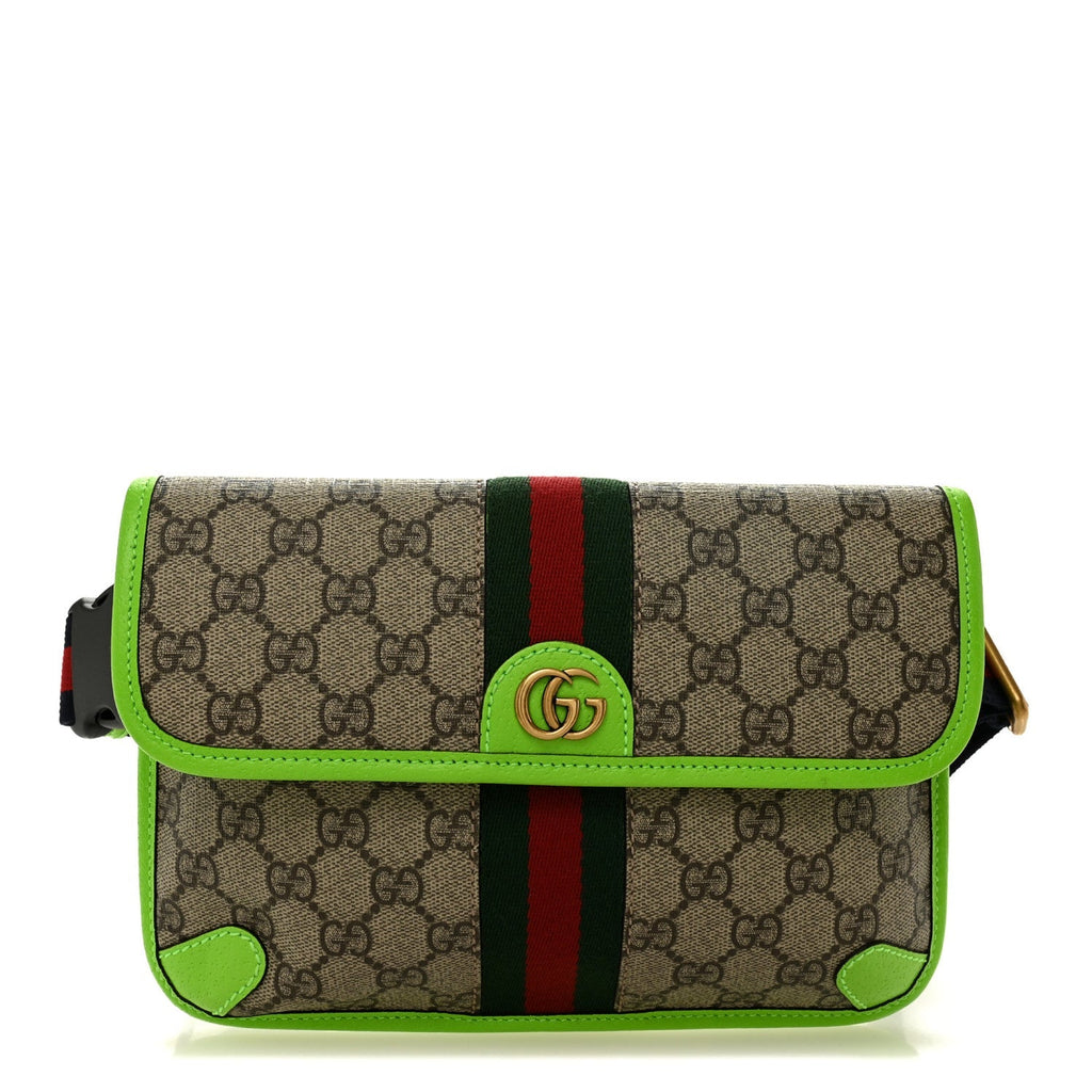 GG Supreme Monogram Web Small Ophidia Belt Bag Beige Ebony Electric Green