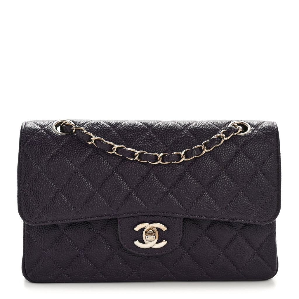 Caviar Quilted Small Double Flap Dark Purple
