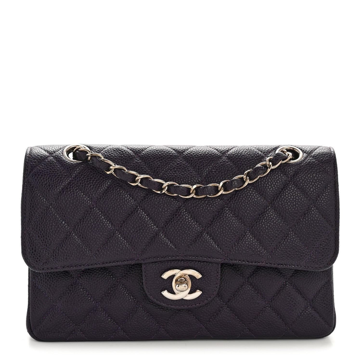Caviar Quilted Small Double Flap Dark Purple