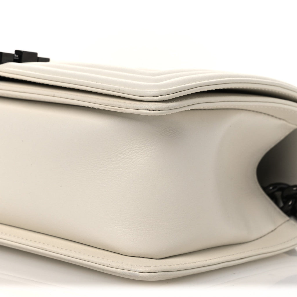Calfskin Quilted Medium Boy Flap White
