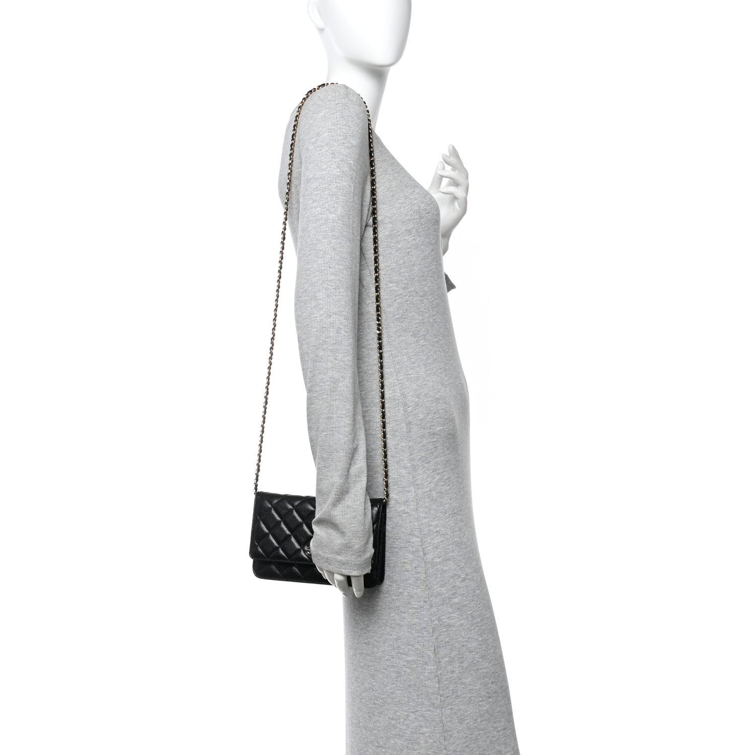 Caviar Quilted Wallet on Chain WOC Black