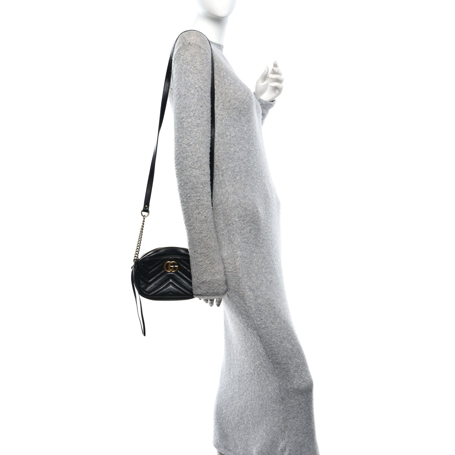 Calfskin Matelasse Mini GG Marmont Chain Shoulder Bag Black