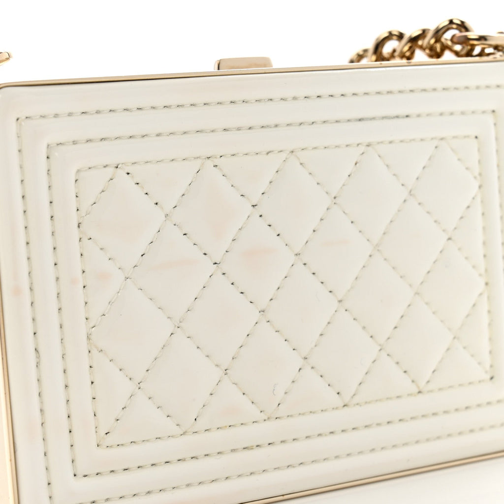Patent Calfskin Boy Minaudiere White