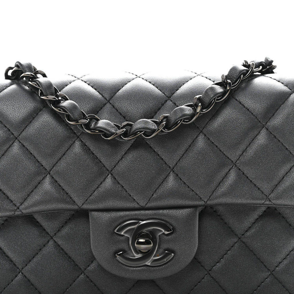 Pearly Lambskin Quilted Mini Rectangular Flap So Black