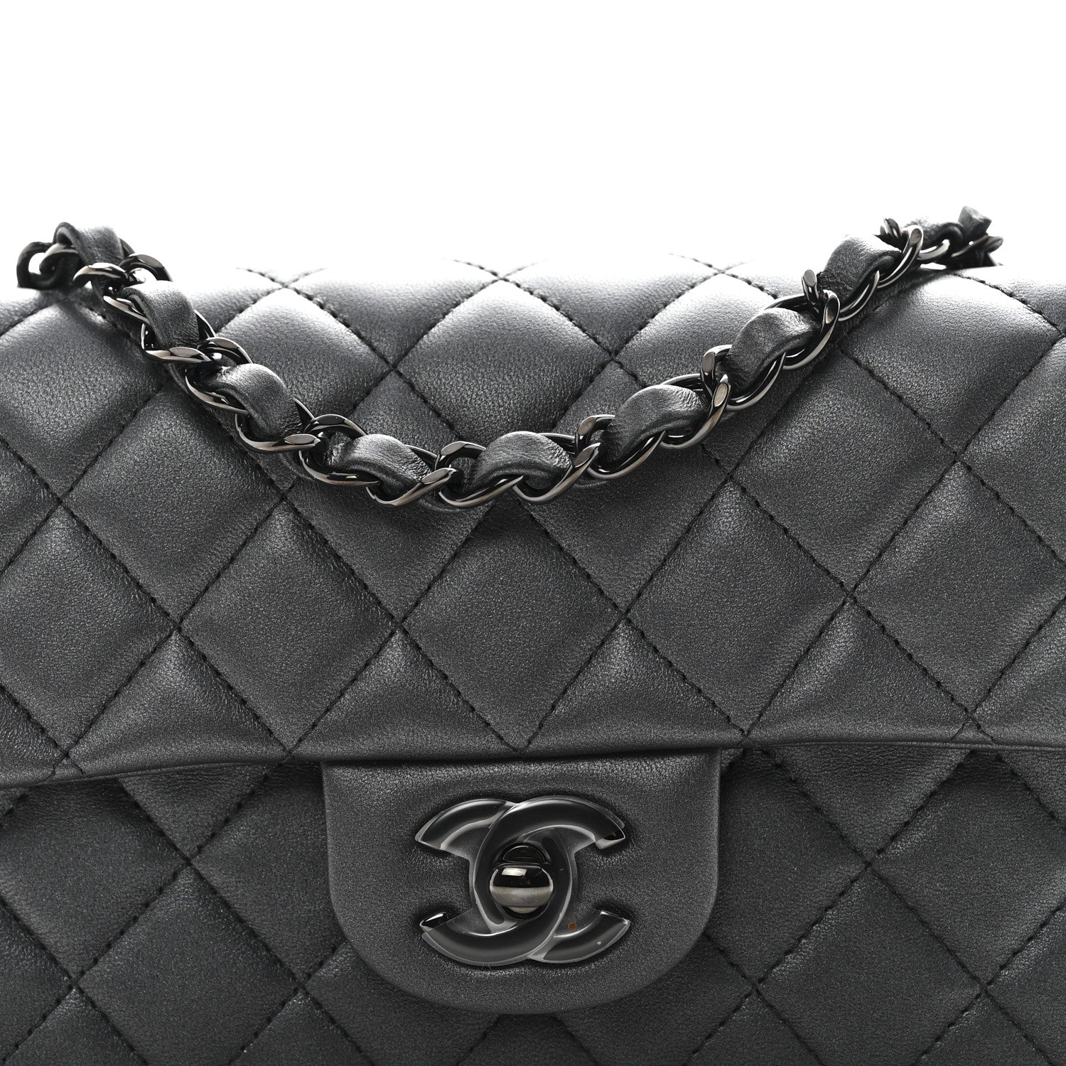 Pearly Lambskin Quilted Mini Rectangular Flap So Black