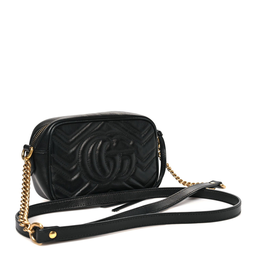 Calfskin Matelasse Mini GG Marmont Chain Shoulder Bag Black
