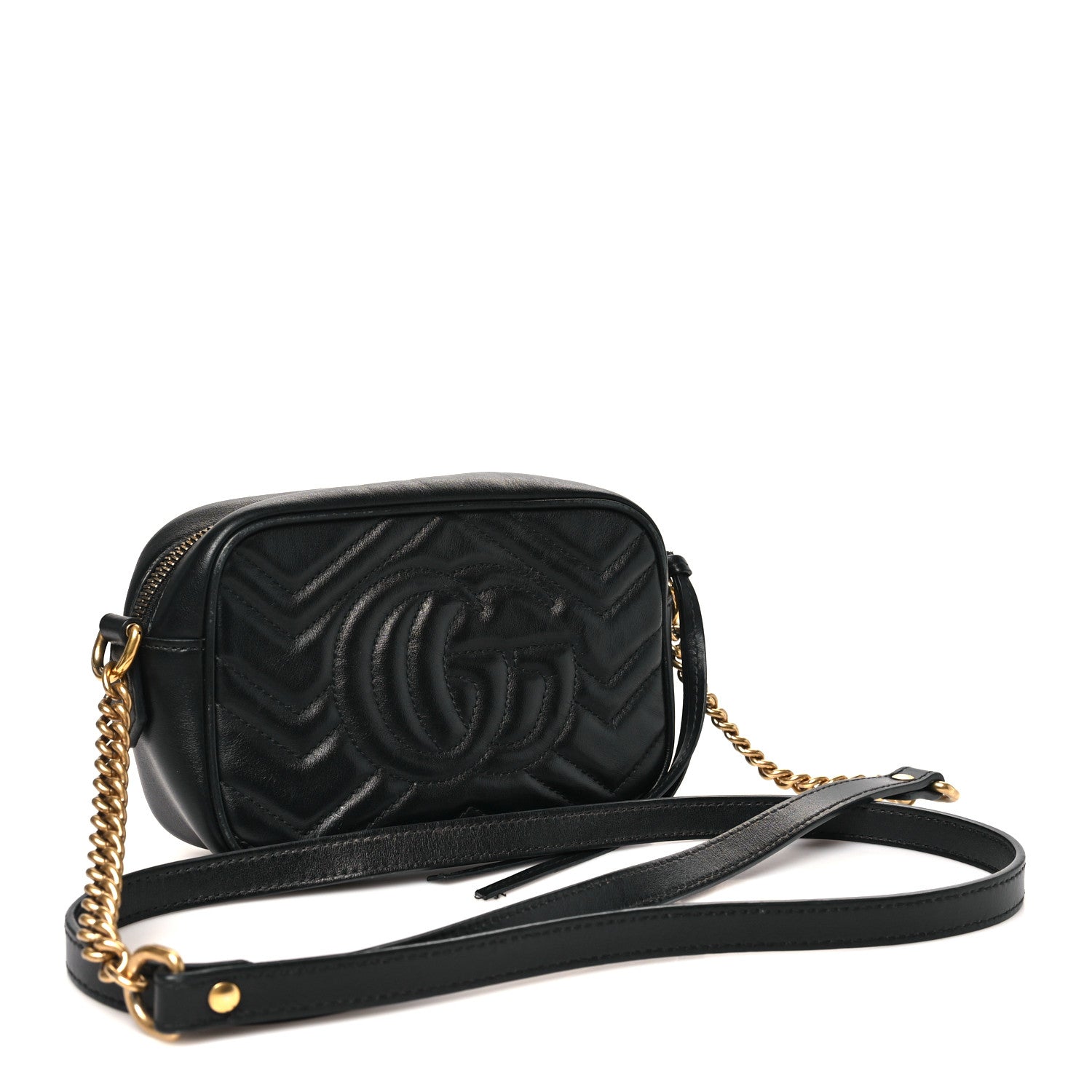 Calfskin Matelasse Mini GG Marmont Chain Shoulder Bag Black