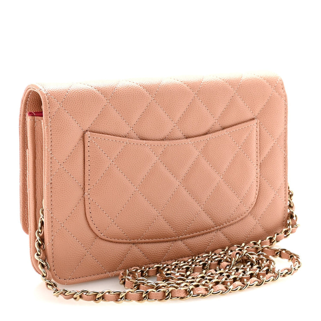 Caviar Quilted Perforated Metal CC Wallet On Chain WOC Beige