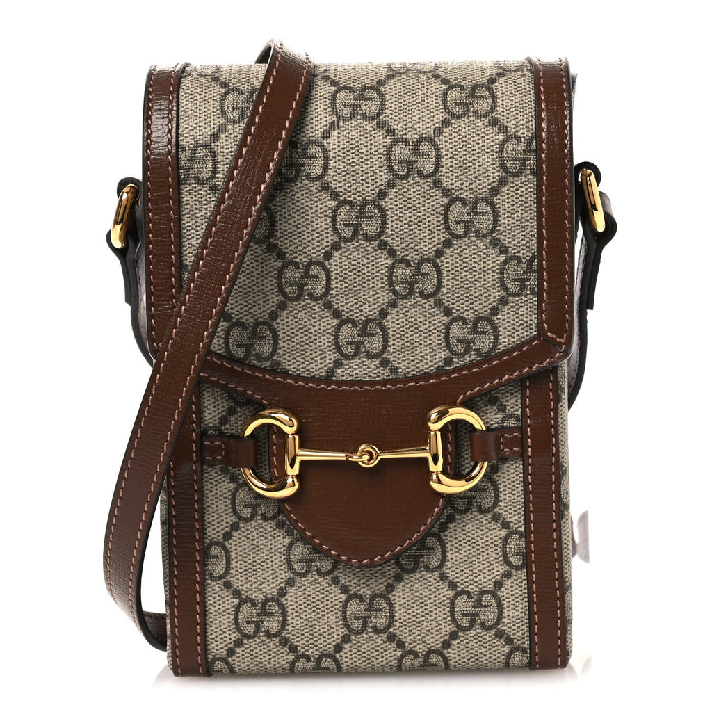 GG Supreme Monogram Mini Horsebit 1955 Crossbody Bag Beige Brown Sugar