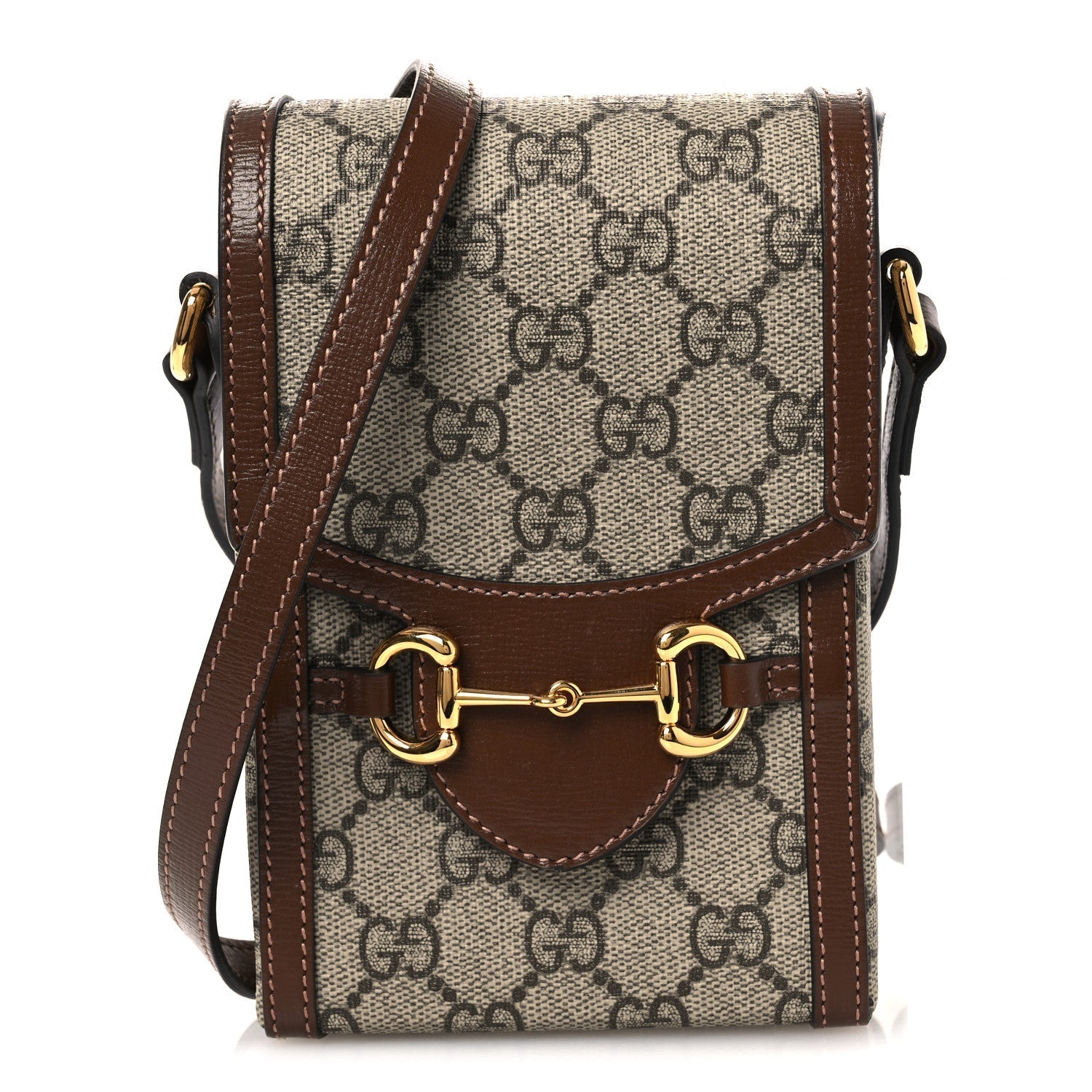 GG Supreme Monogram Mini Horsebit 1955 Crossbody Bag Beige Brown Sugar