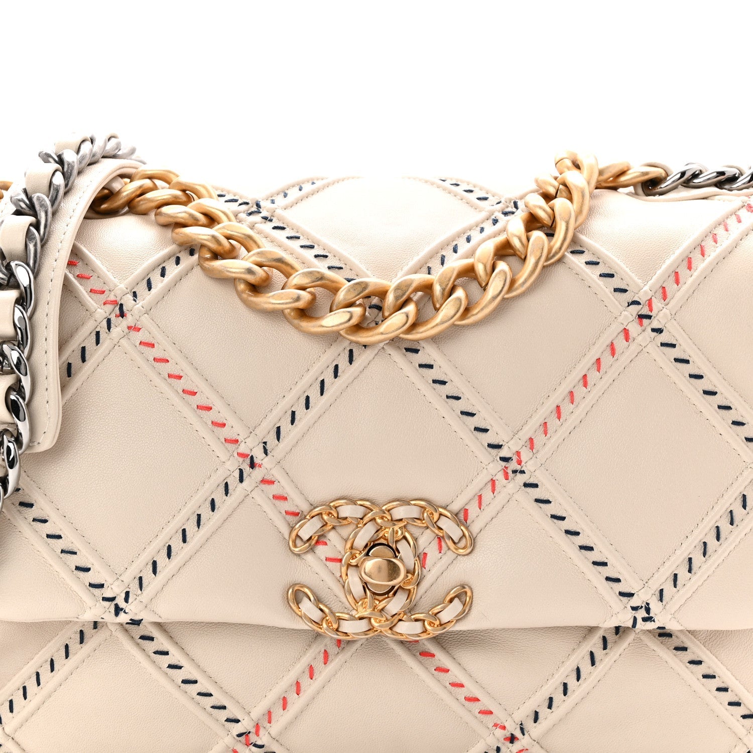 Lambskin Mixed Fibers Quilted Medium Chanel 19 Flap Beige