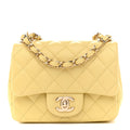 Lambskin Quilted Mini Square Flap Light Yellow