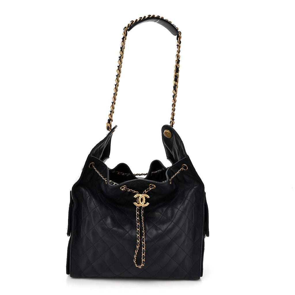 Caviar Quilted Medium Chanel 25 Handbag Dark Navy