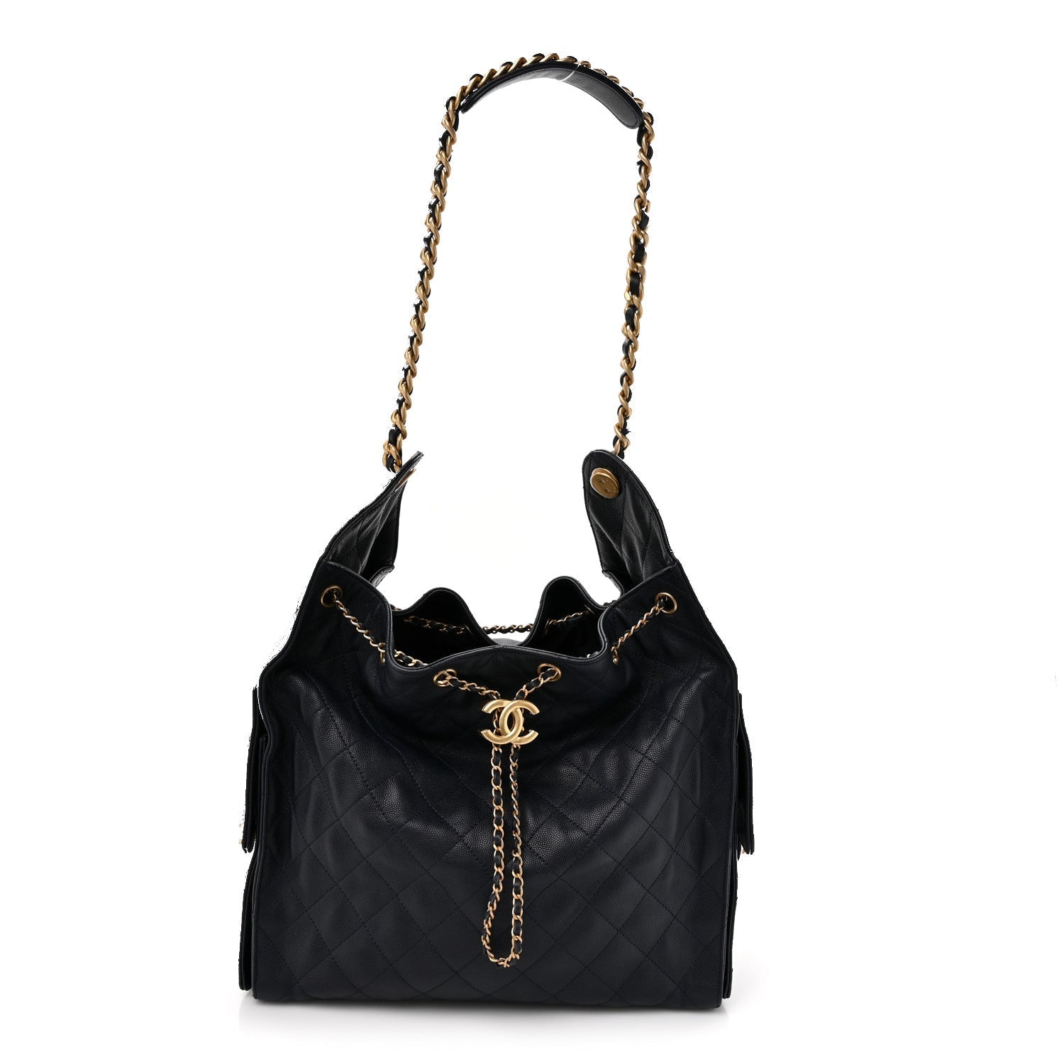 Caviar Quilted Medium Chanel 25 Handbag Dark Navy