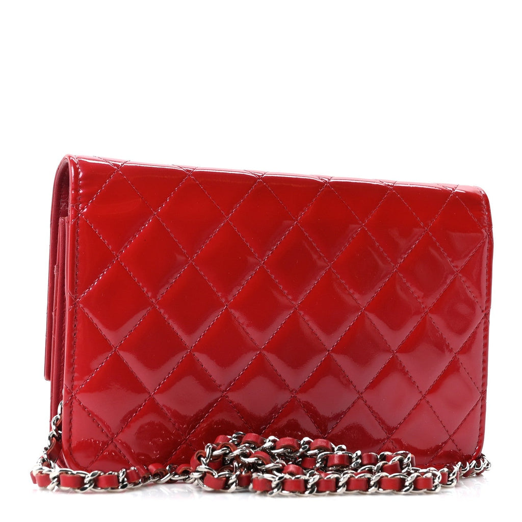 Patent Quilted Brilliant Wallet On Chain WOC Red