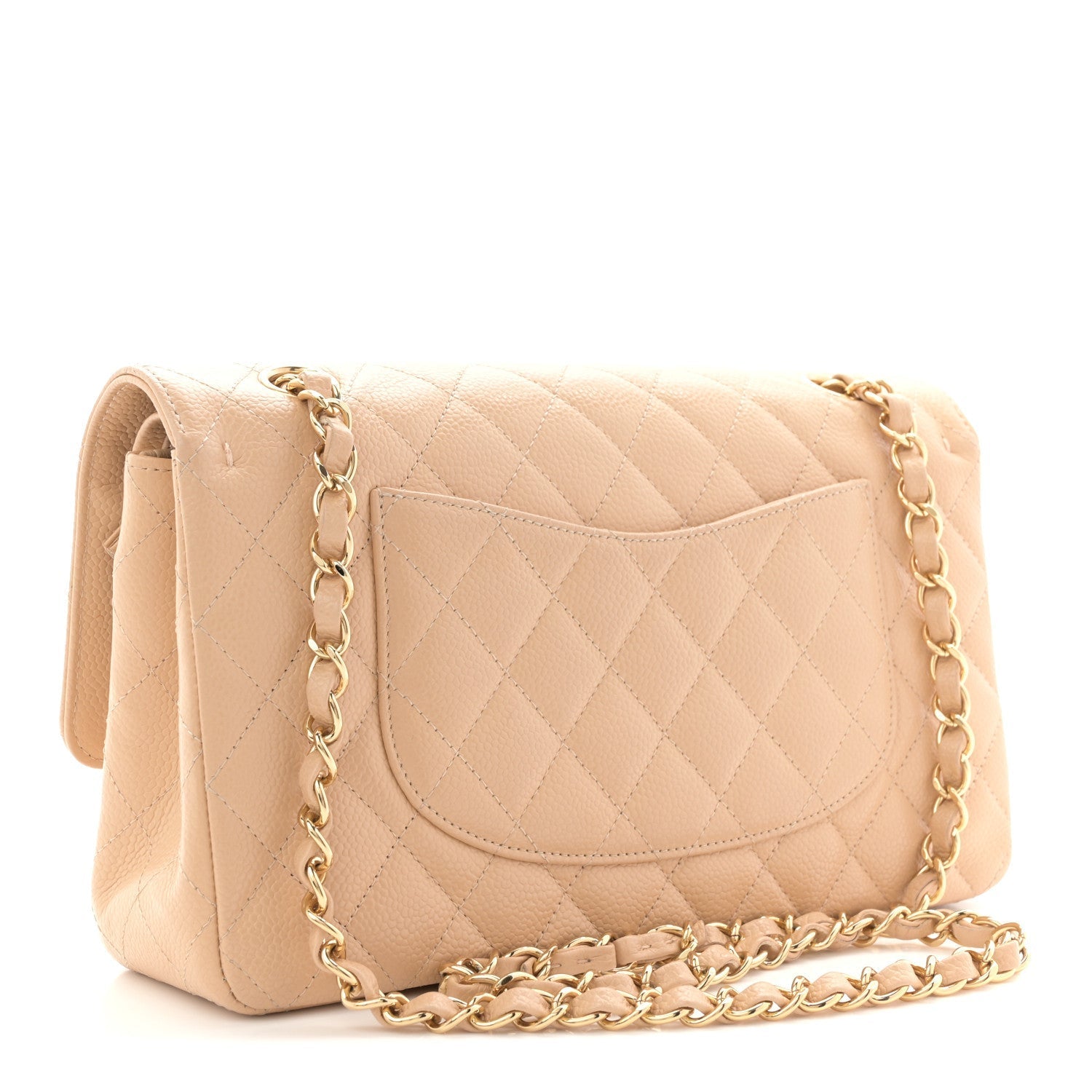Caviar Quilted Medium Double Flap Beige