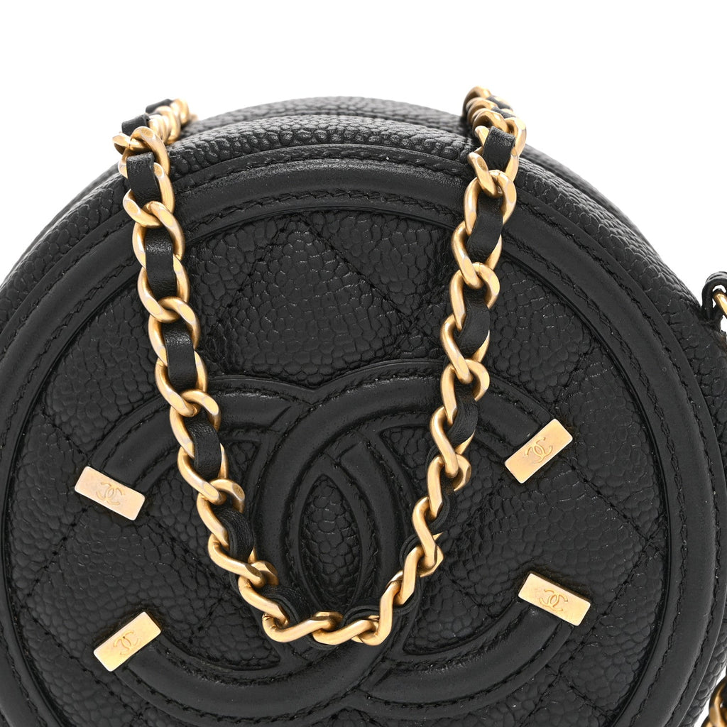 Caviar Quilted Round Filigree Crossbody Black