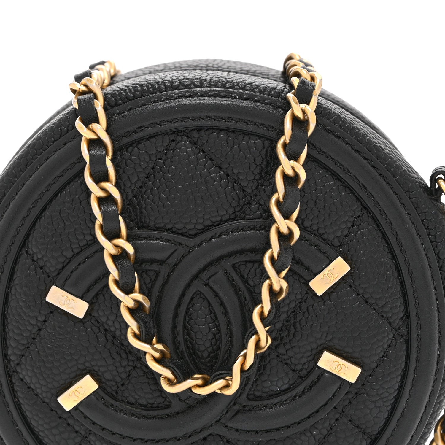 Caviar Quilted Round Filigree Crossbody Black