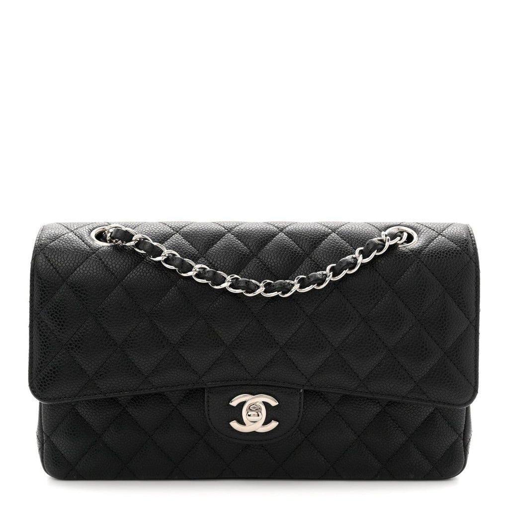 Caviar Quilted Medium Double Flap Black