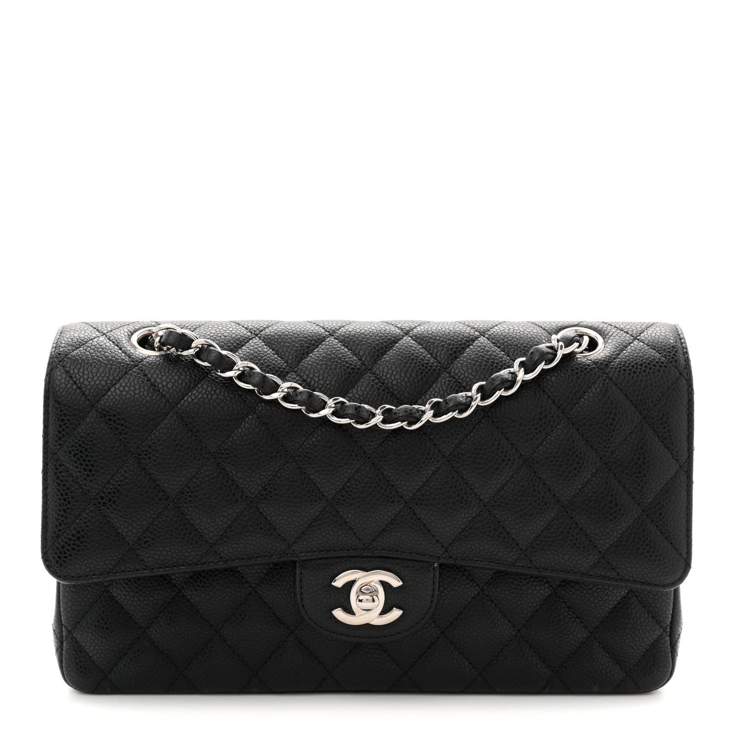 Caviar Quilted Medium Double Flap Black
