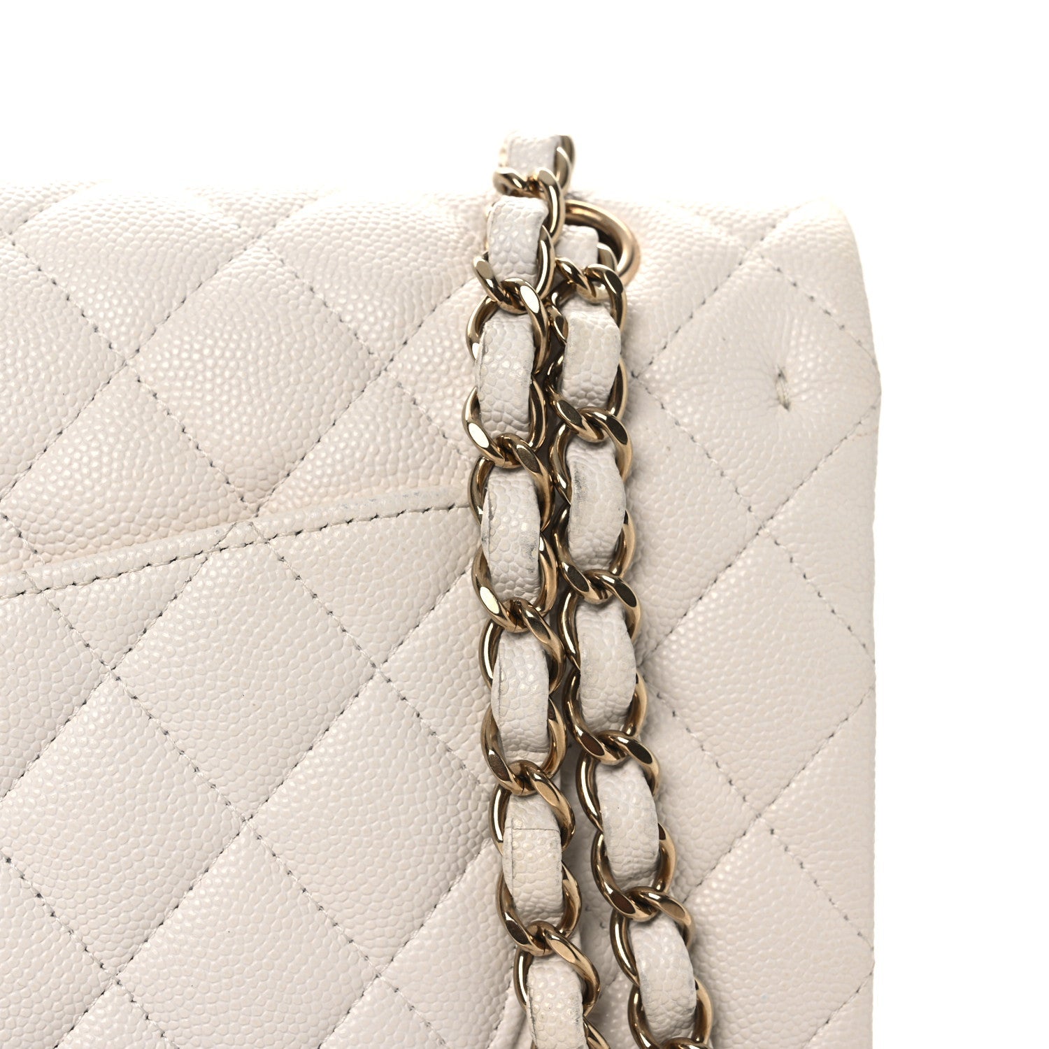 Caviar Quilted Medium Double Flap White