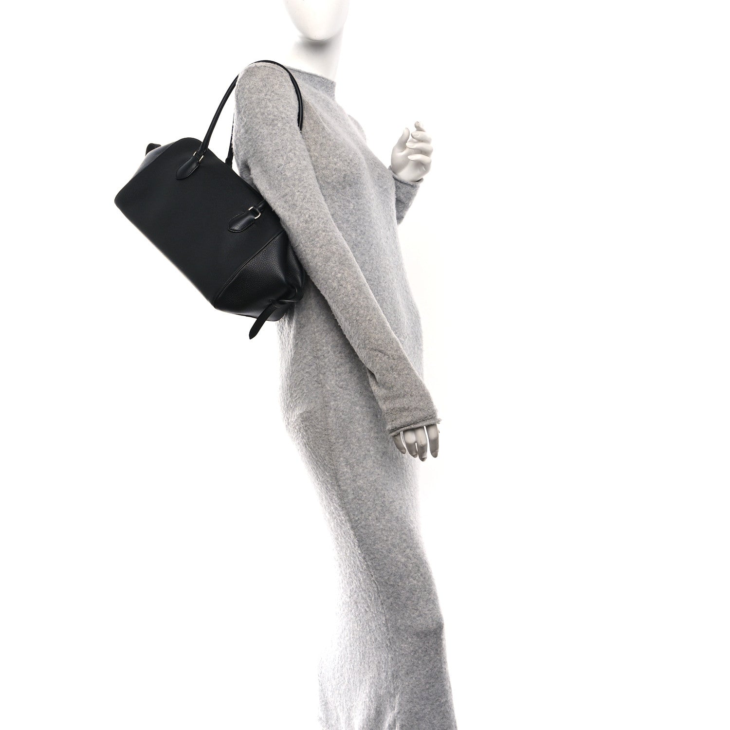 Grained Calfskin East West Bowling Bag Black