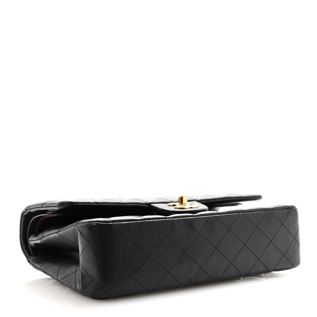 Lambskin Quilted Medium Double Flap Black