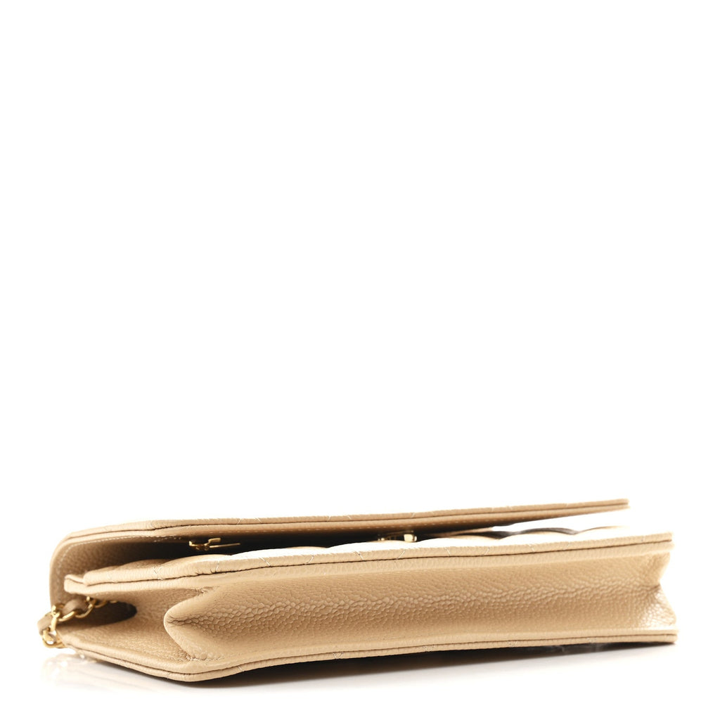 Caviar Quilted Wallet on Chain WOC Beige