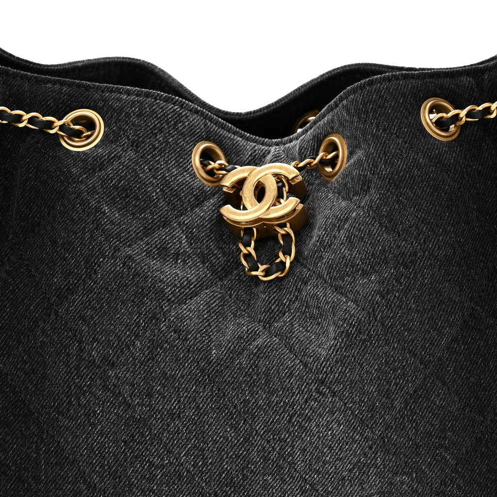 Washed Denim Quilted Small Chanel 25 Handbag Black