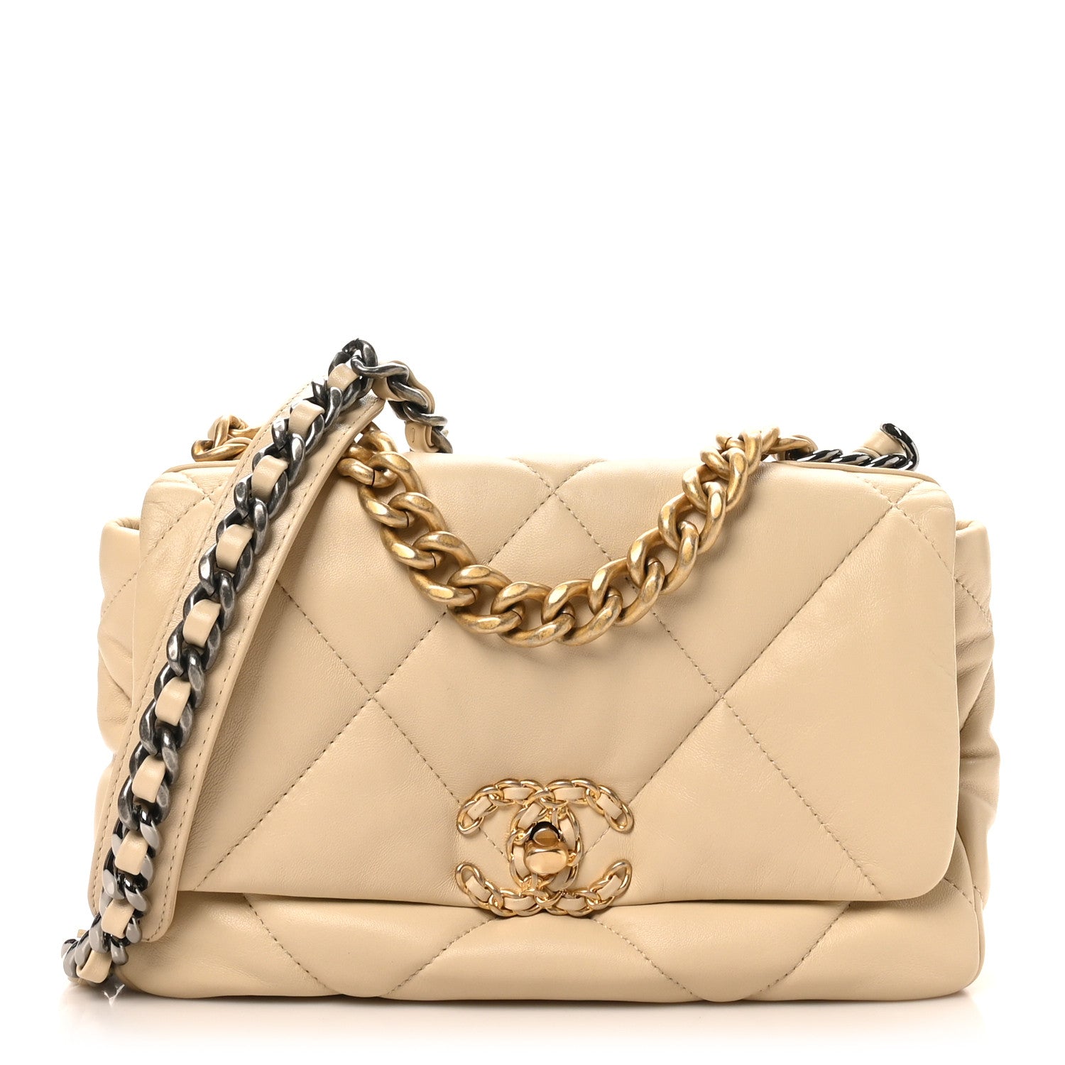 Lambskin Quilted Medium Chanel 19 Flap Beige