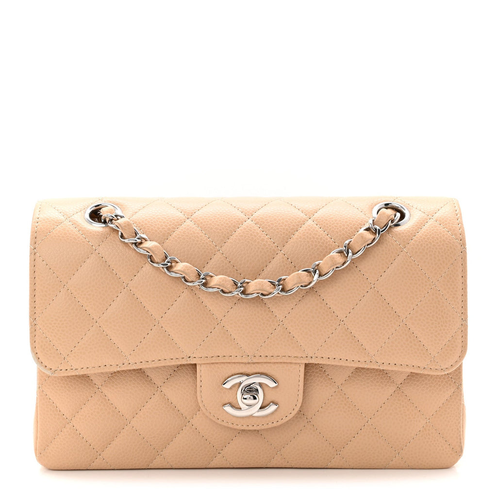 Caviar Quilted Small Double Flap Beige