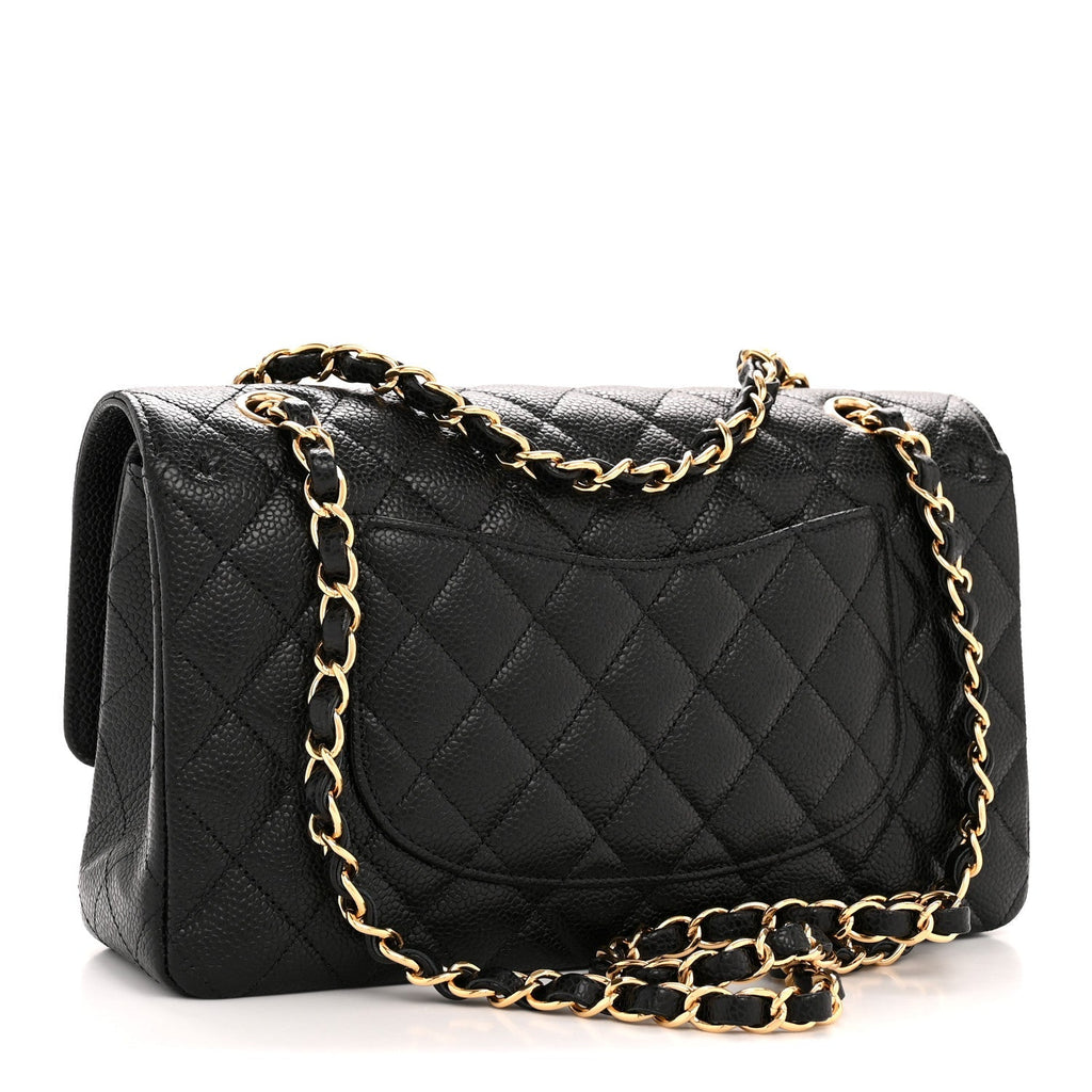 Caviar Quilted Medium Double Flap Black