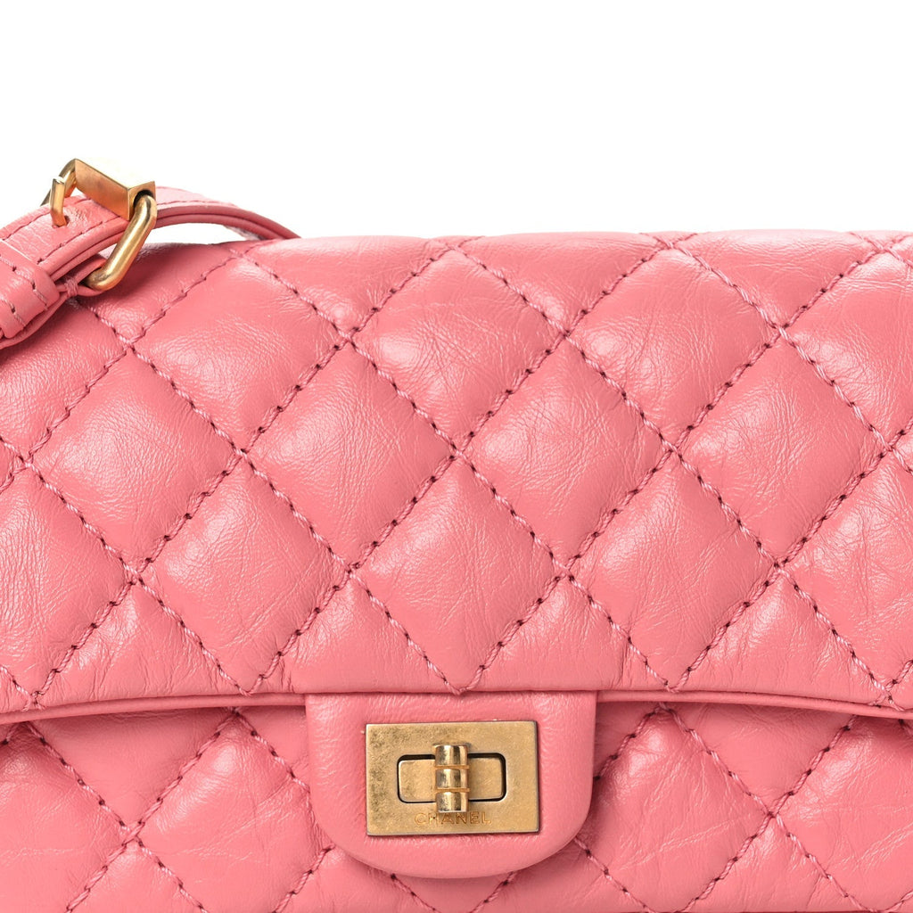 Aged Calfskin Quilted 2.55 Reissue Flap Belt Bag Pink