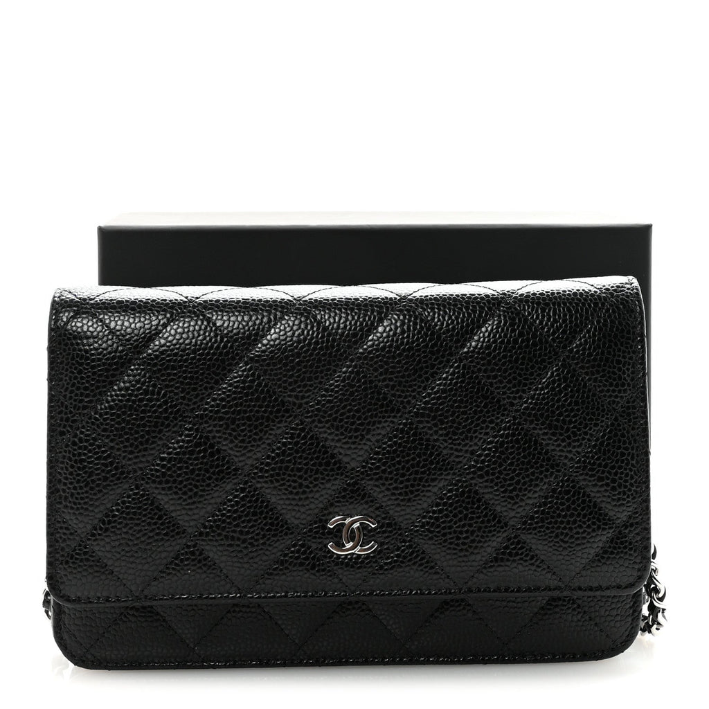 Caviar Quilted Wallet on Chain WOC Black