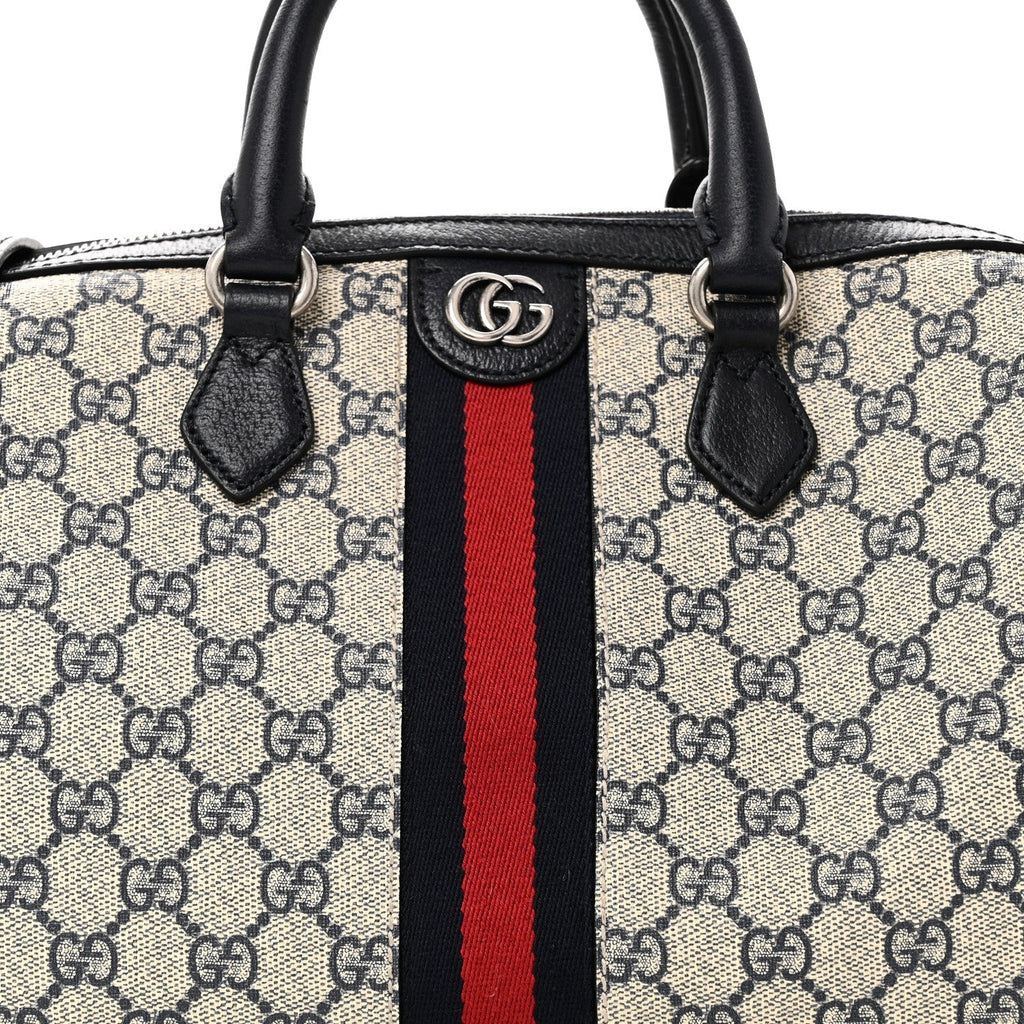 GG Supreme Monogram Web Medium Ophidia Top Handle Bag Beige Blue