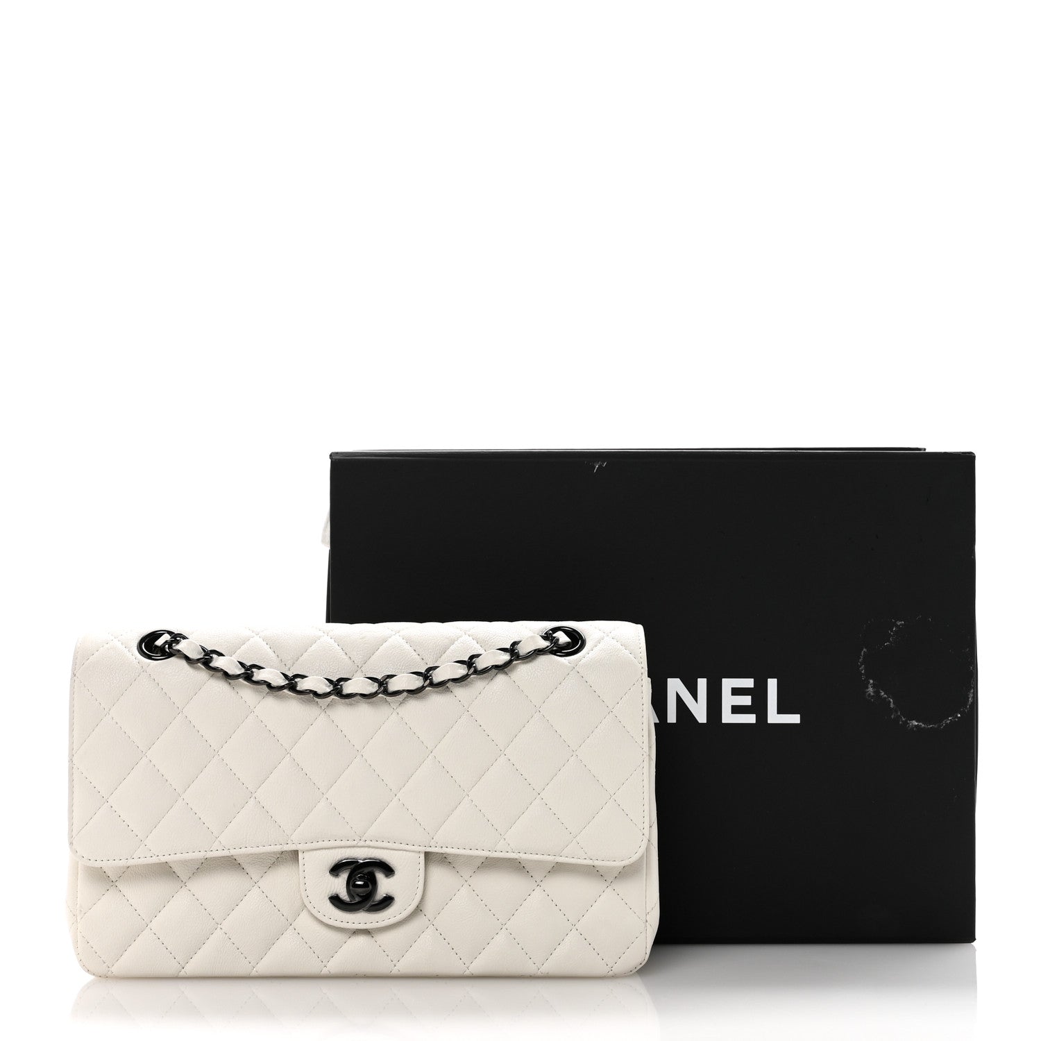 Crumpled Calfskin Quilted Medium Double Flap White