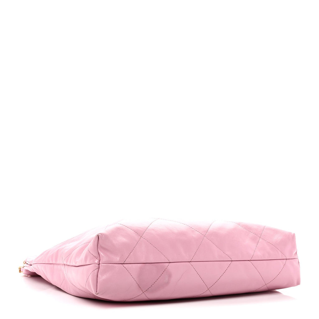 Shiny Calfskin Quilted Chanel 22 Drawstring Bag Pink