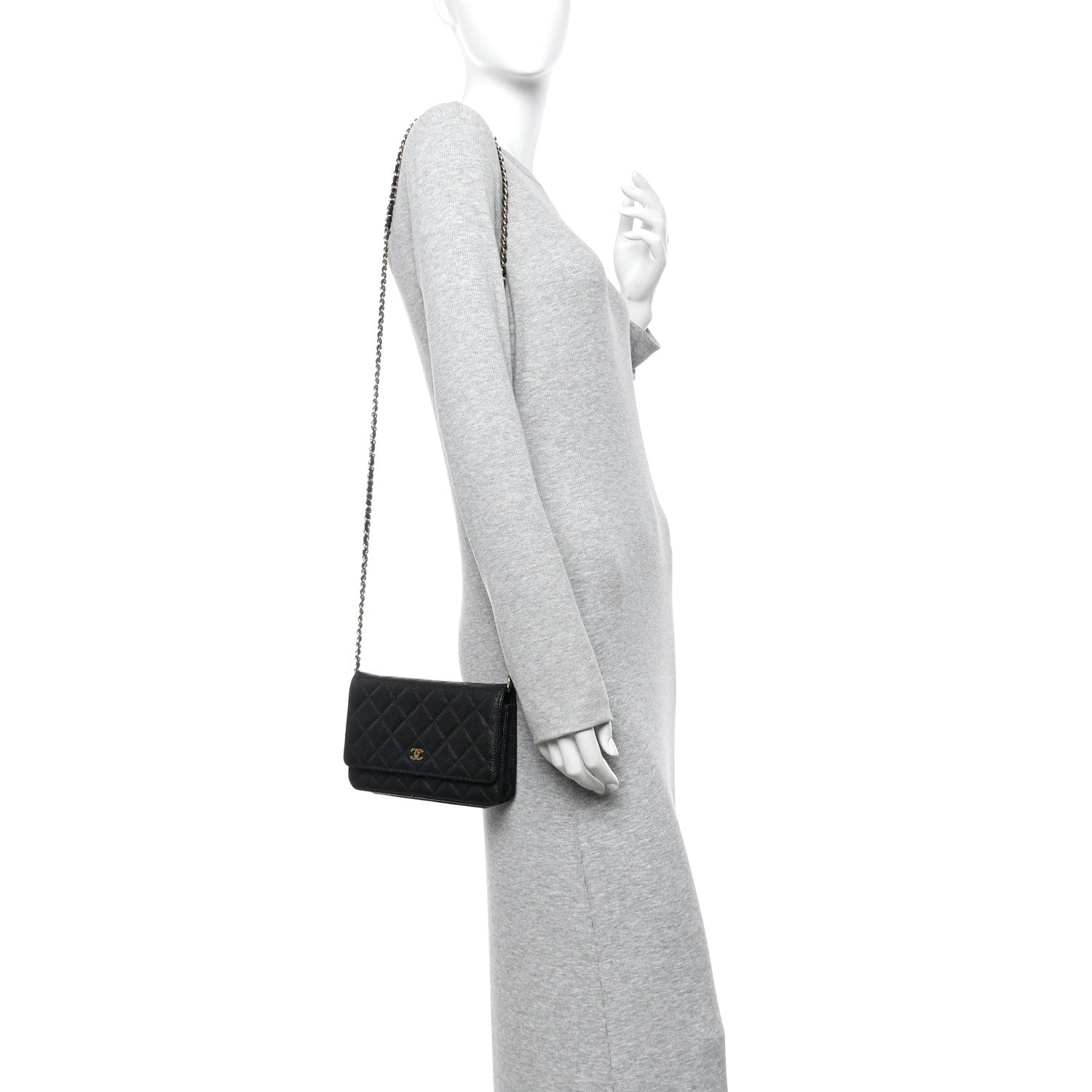 Caviar Quilted Wallet on Chain WOC Black