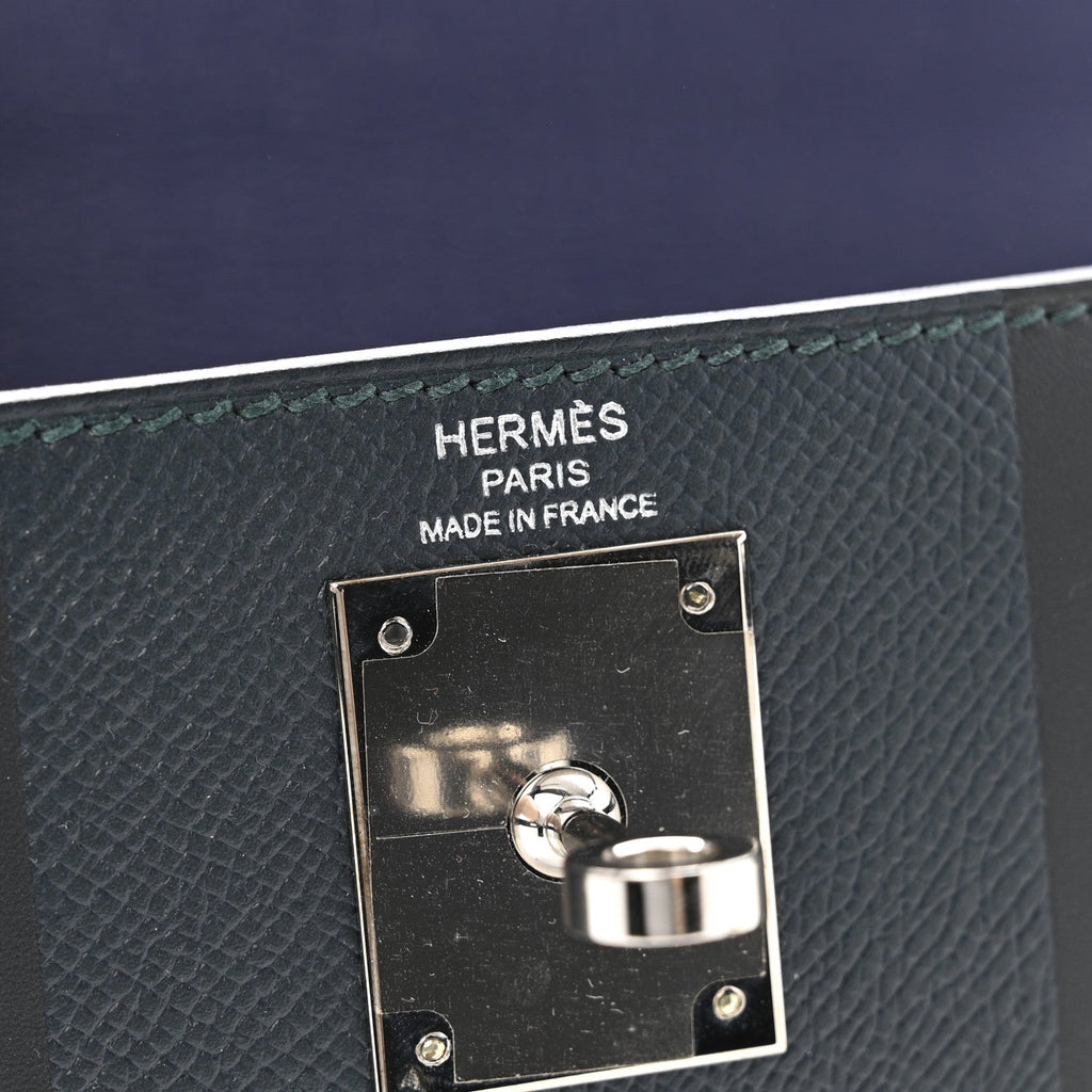 Epsom Sombrero Taurillon Clemence Kellygraphie Lettre H Kelly Sellier 28 Vert Cypress Bleu Obscur Malachite Bleu Encre