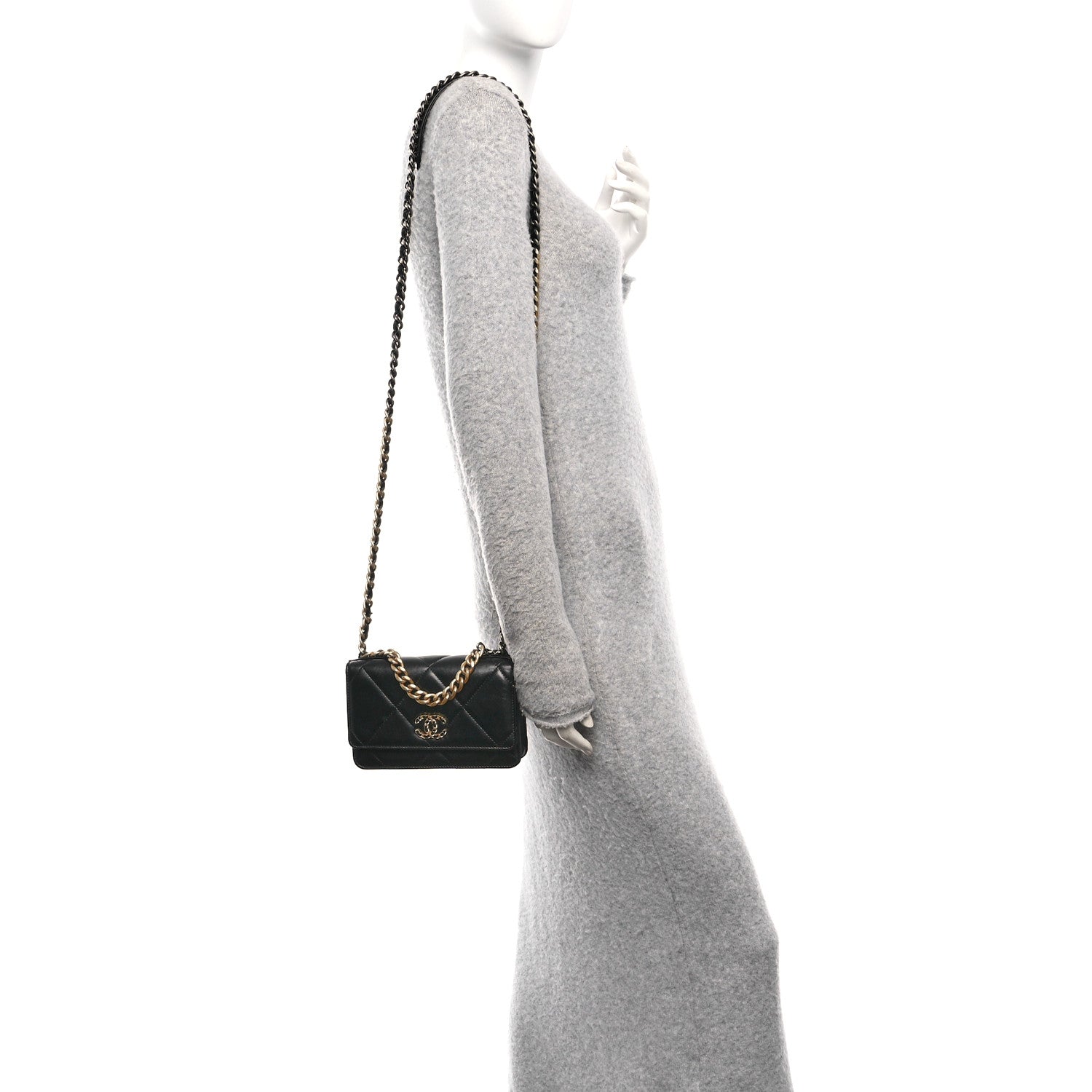 Lambskin Quilted Chanel 19 Wallet On Chain WOC Black