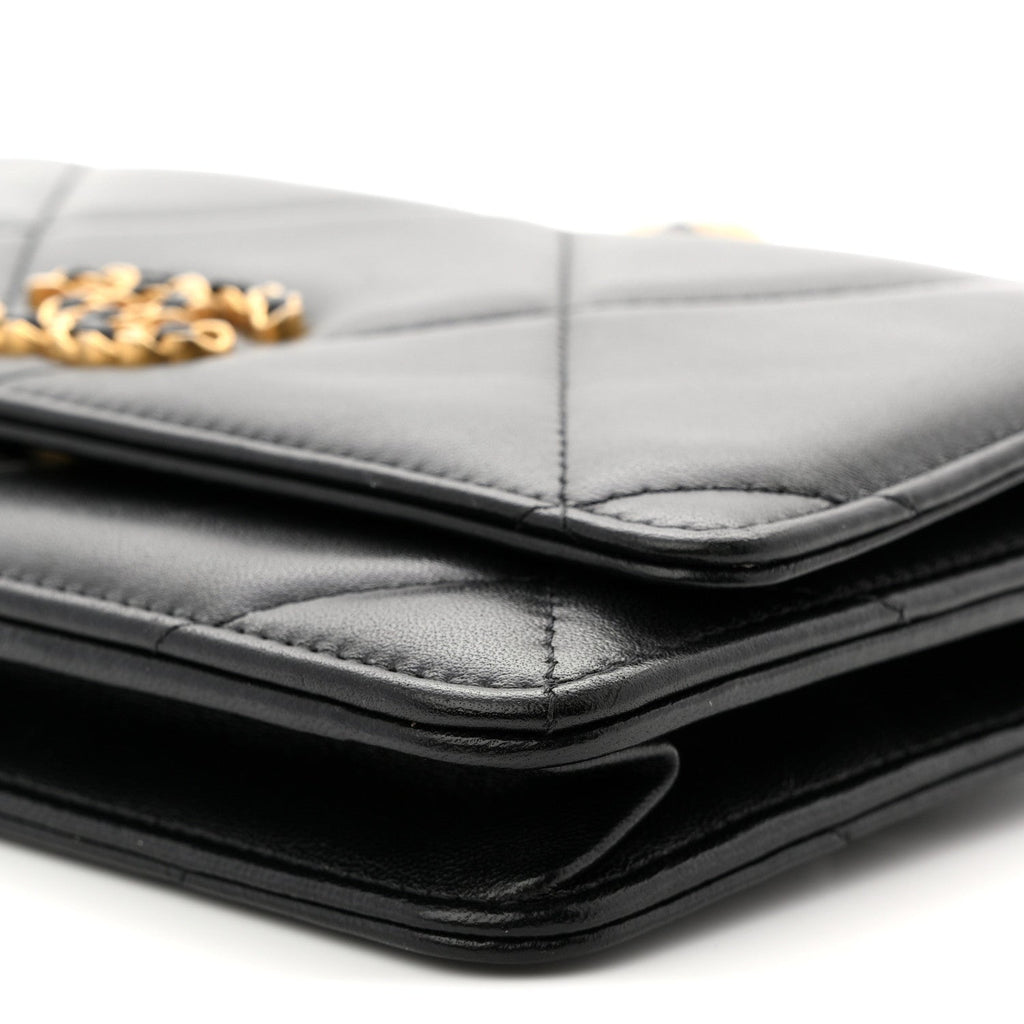 Lambskin Quilted Chanel 19 Wallet On Chain WOC Black