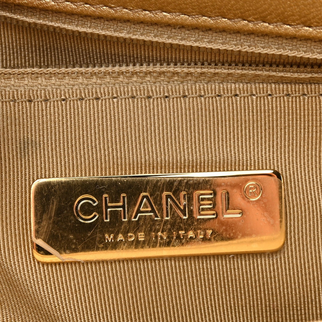 Metallic Goatskin Quilted Medium Chanel 19 Flap Gold