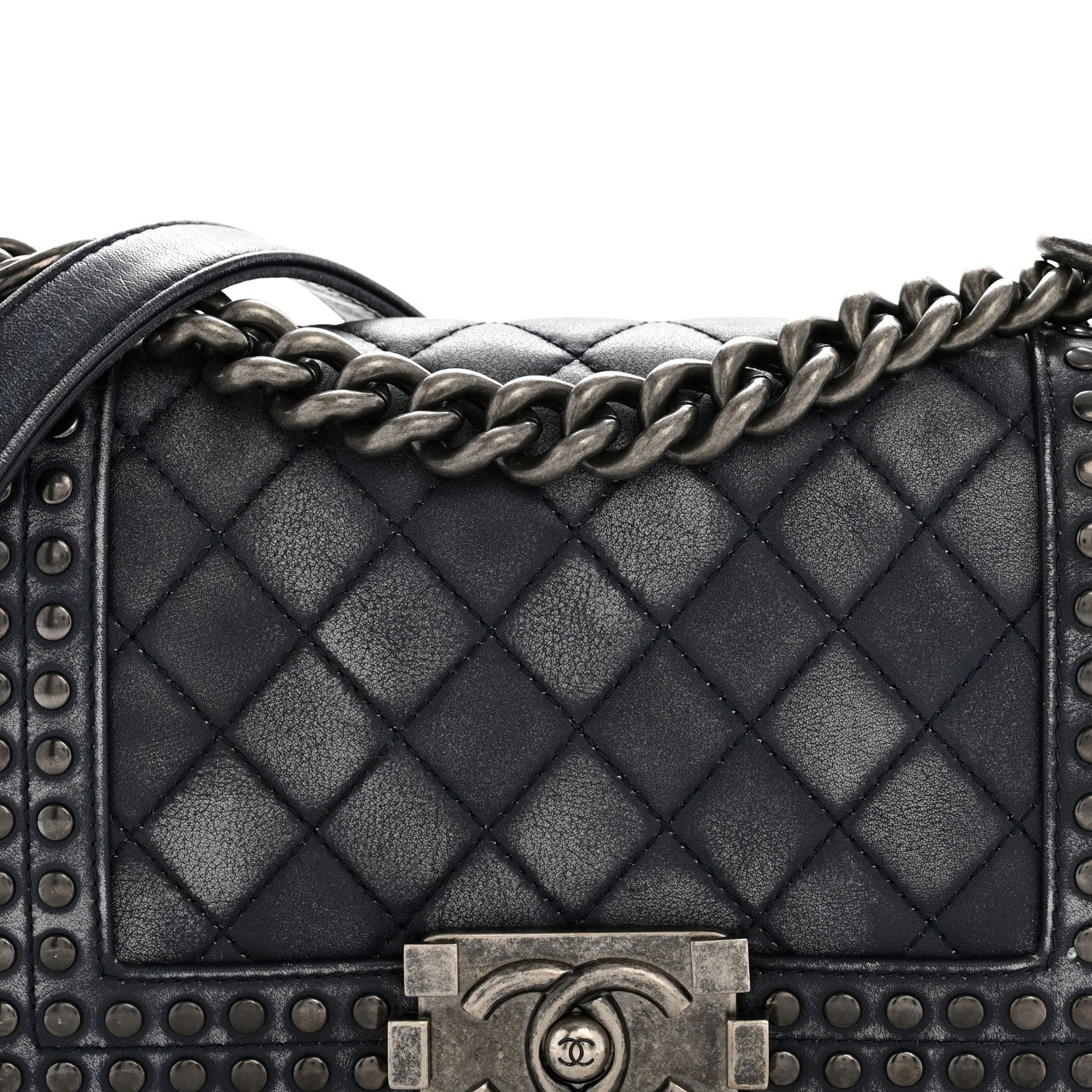 Faded Calfskin Quilted Small Studded Boy Flap Navy