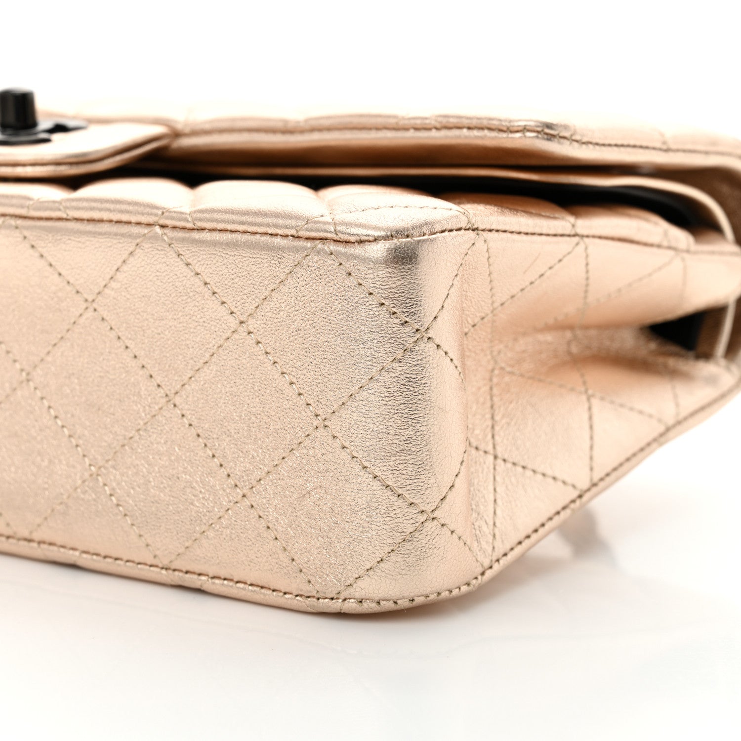 Metallic Lambskin Quilted Medium Double Flap Gold Black