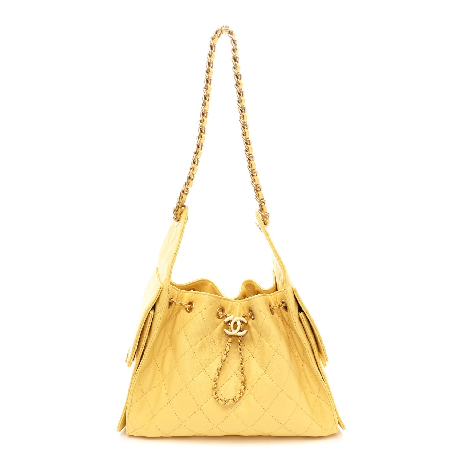 Caviar Quilted Small Chanel 25 Handbag Light Yellow